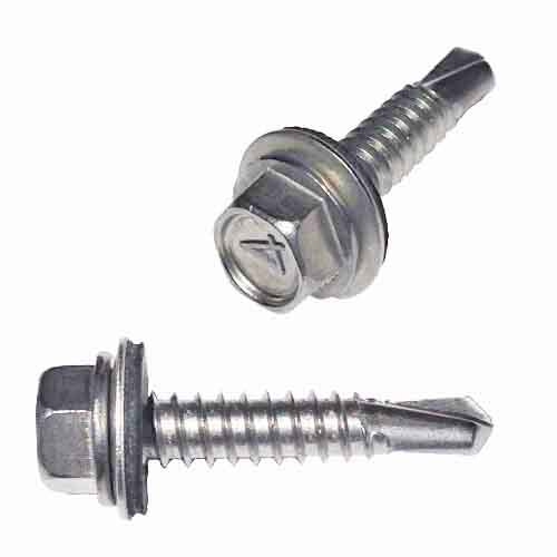 TEKSH1434S #14 X 3/4" HWH Sheeting, Self-Drilling Screw, w/Bonded Washer, 410 Stainless